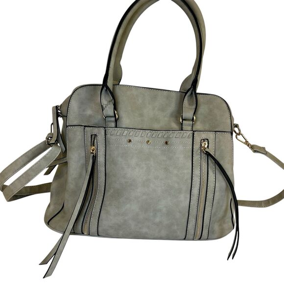 Gray Faux Leather‎ Triple Compartment Fringe Purse. Removable Shoulder Strap - Picture 1 of 12